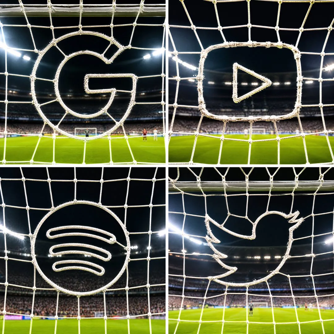 Hyper realistic football goal net brand logo — Sonra