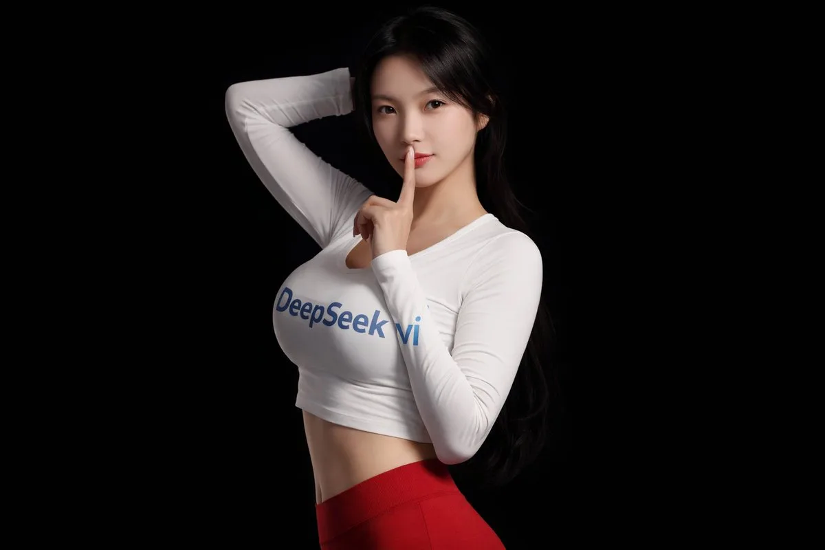 Deepseek brand girl shhh pose — Sonra