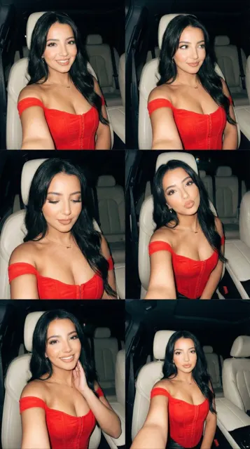 Night car red hot girl flash selfie grid