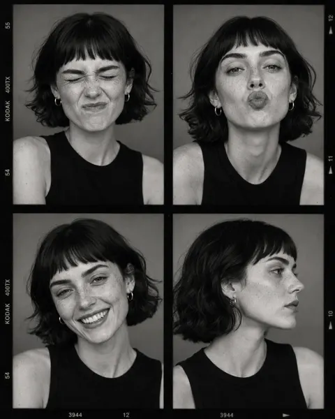 Black and white fashion casting contact sheet