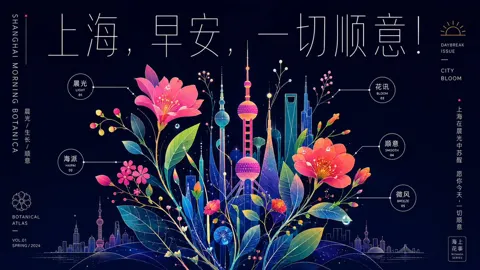 Botanical atlas style shanghai good morning poster