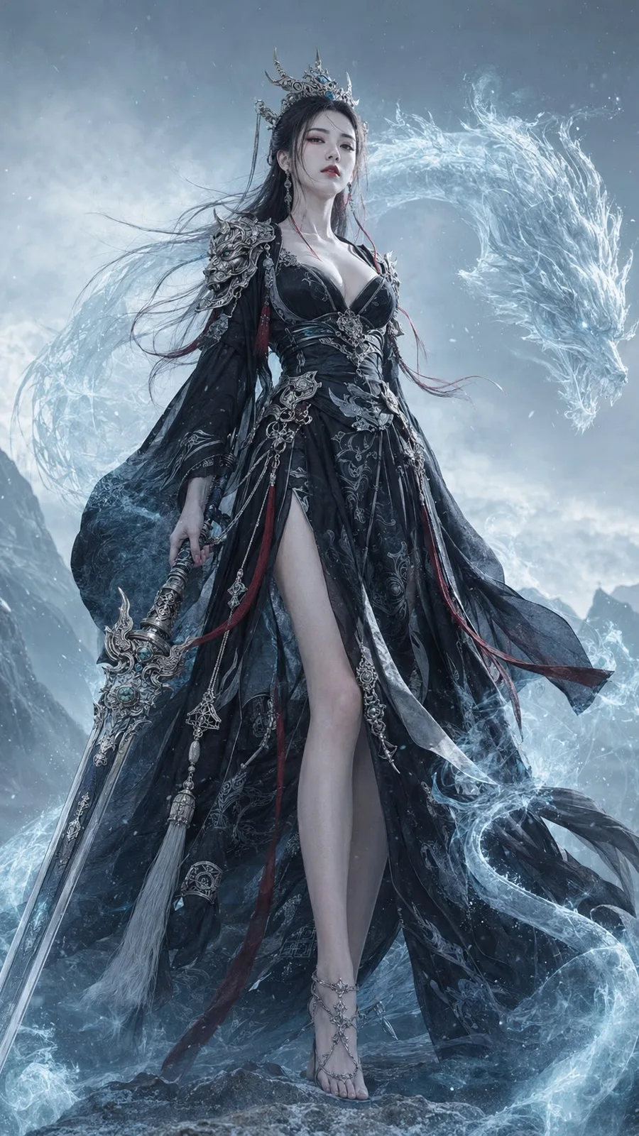 Dark oriental fantasy empress cyan white photography — After