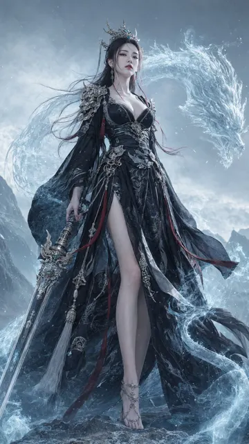 Dark oriental fantasy empress cyan white photography
