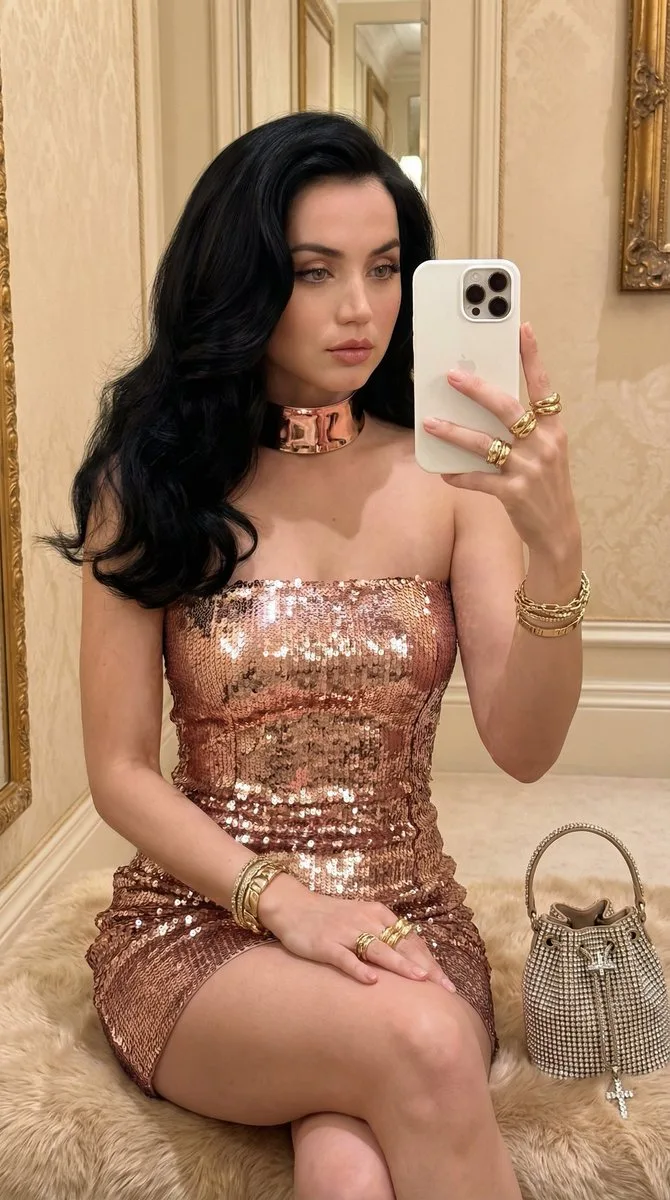 Electric blue sequin selfie — After
