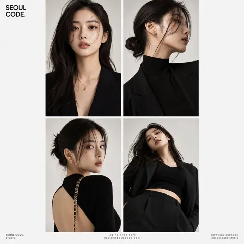 Premium korean fashion editorial model grid