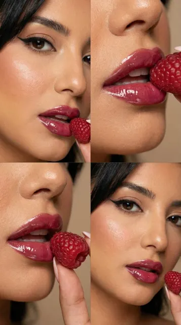 Raspberry red lips macro