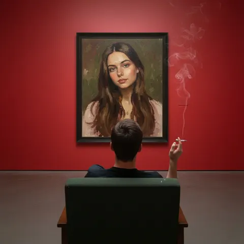 Looking at a photo on the wall Prompt