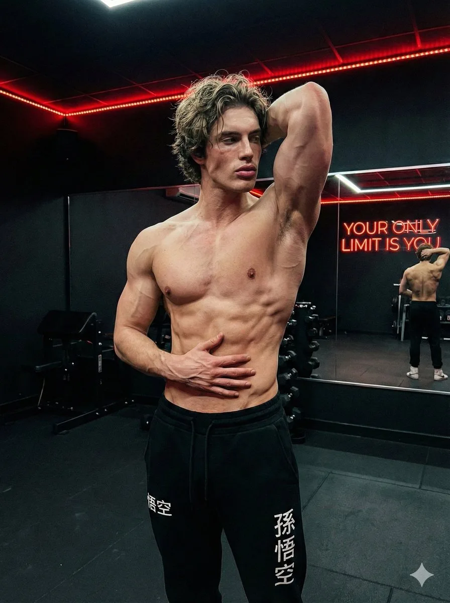 Confident muscular man dark gym — After