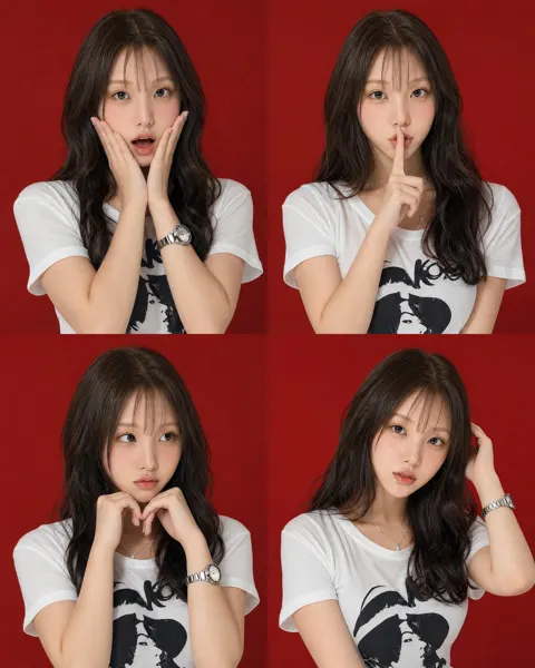 High end studio portrait four poses red backdrop