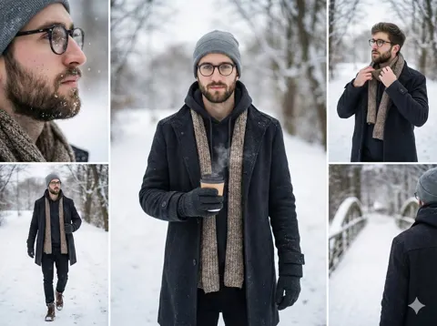 Cinematic five panel winter fashion