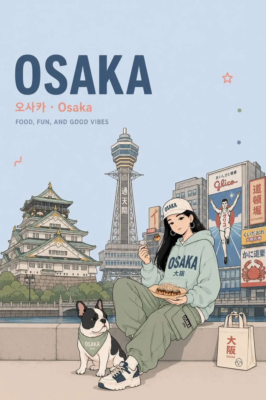 Anime travel poster pastel aesthetic city girl — Sonra