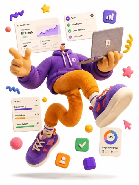 Exaggerated saas product designer 3d illustration