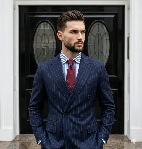 Navy pinstripe suit gentleman