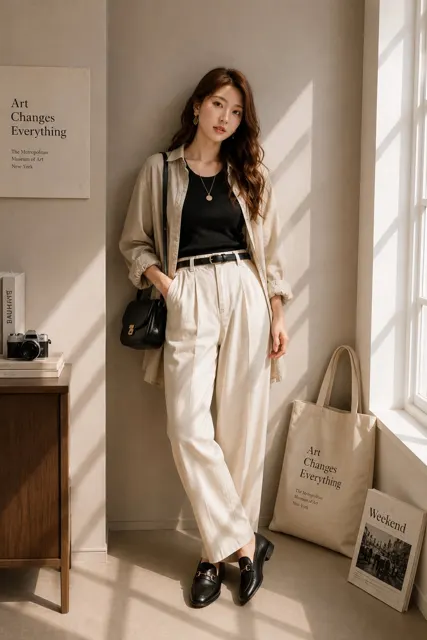 High end minimalist fashion editorial east asian woman photo