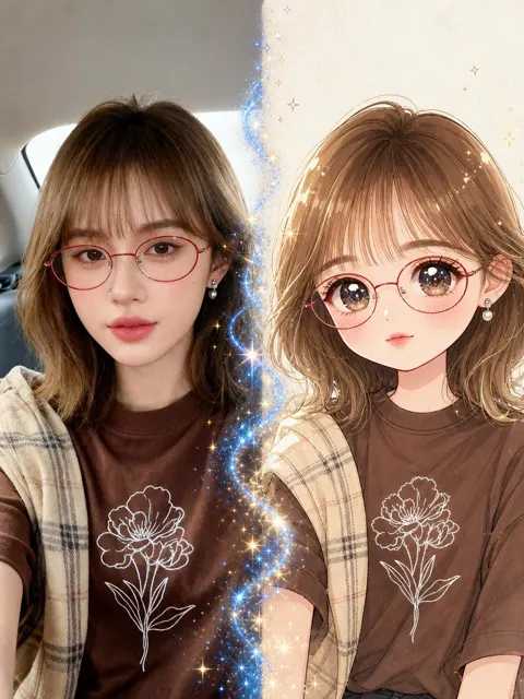 Real to anime chibi transformation prompt