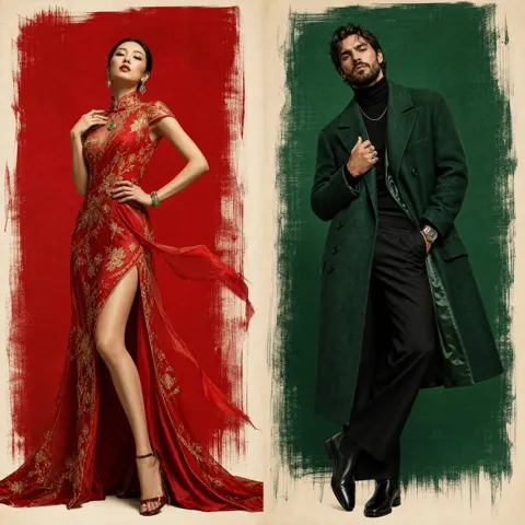 Red green contrast couture fashion art