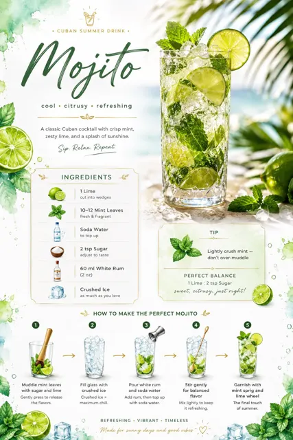 Modern mojito recipe card design