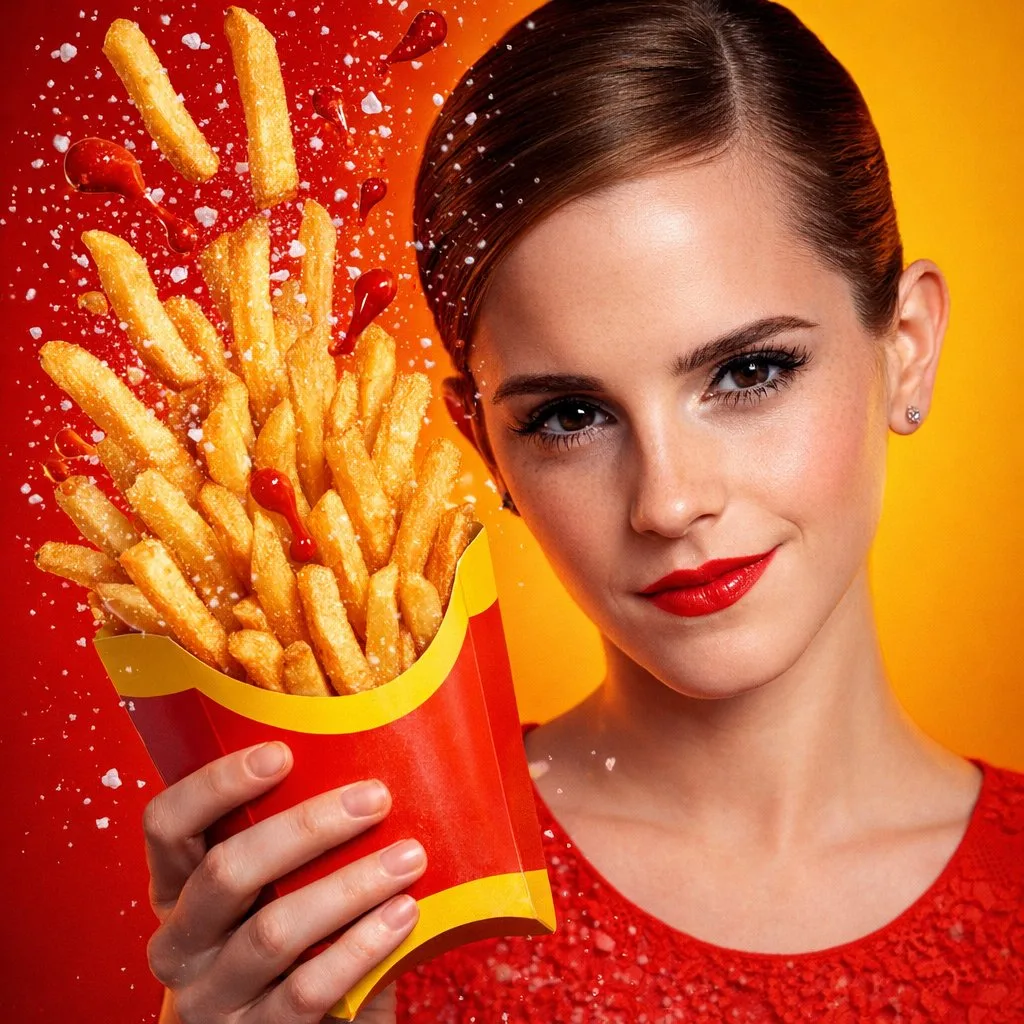 Golden fries splash commercial girl — After