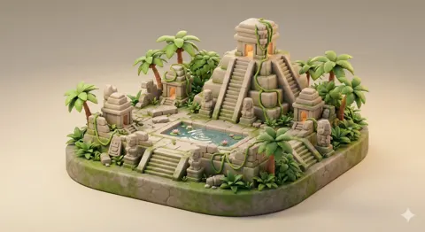 Fantasy jungle temple diorama