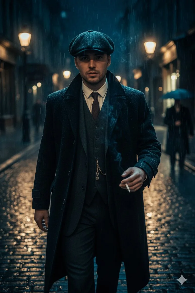 Rainy street gangster noir portrait — After