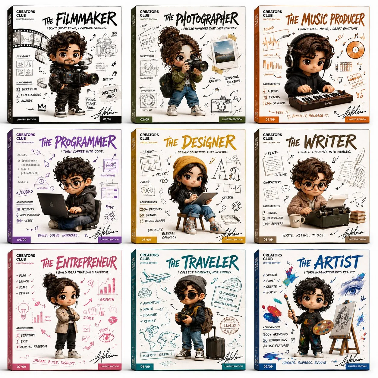 Creative archetypes collectible character cards — Sonra