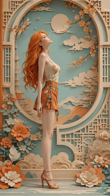 Paper cut style one piece girl staring at sky