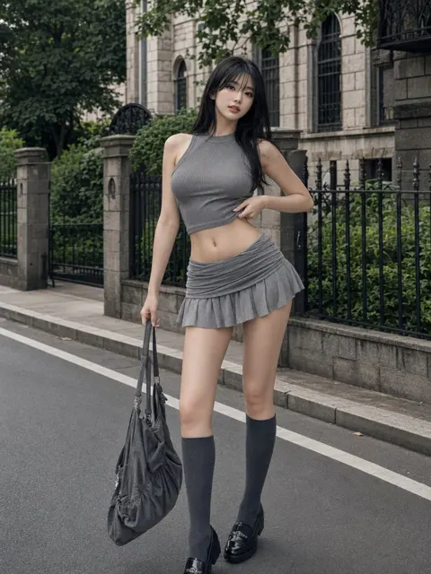 Elegant korean urban street fashion grey crop top