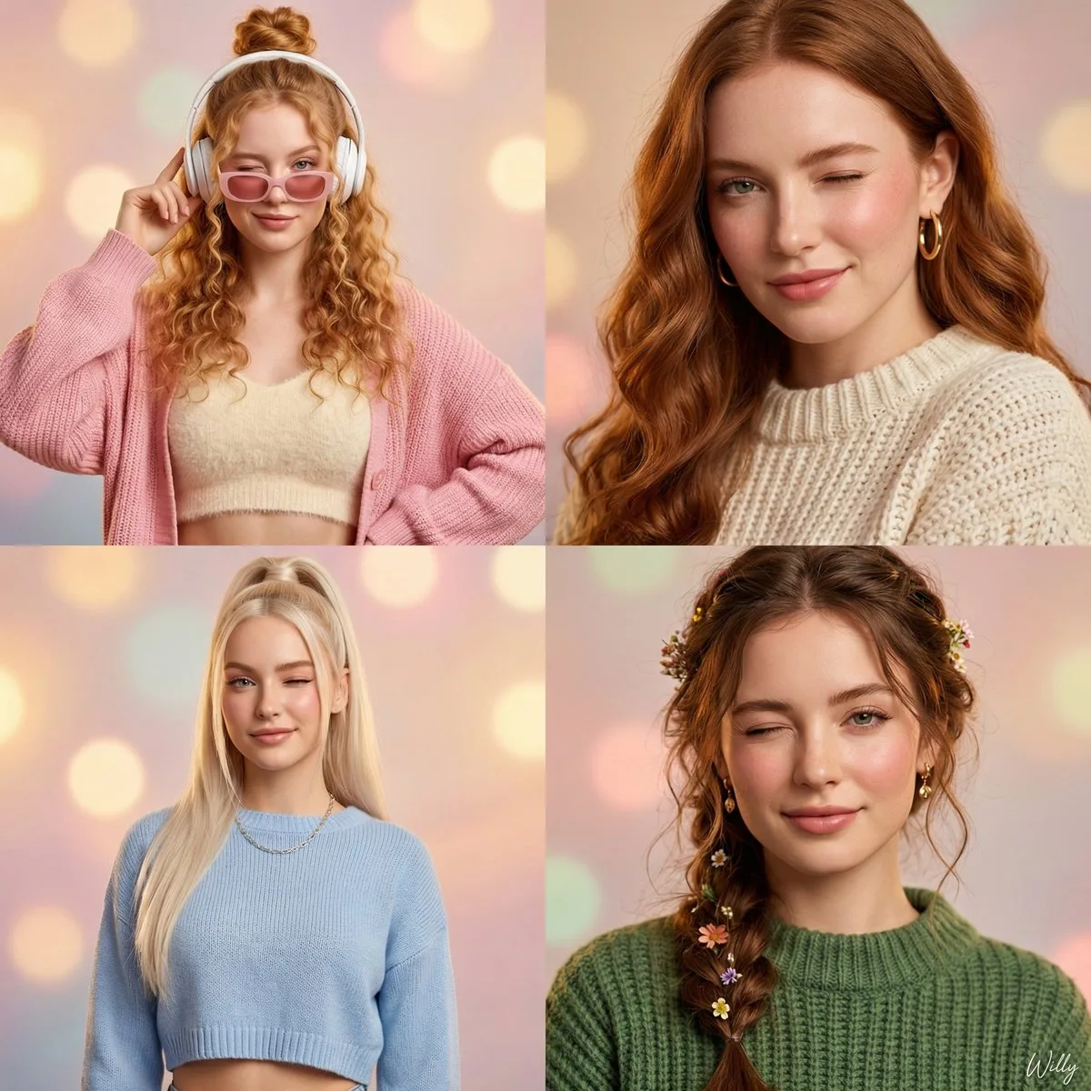 Four beautiful young women grid portrait — Sonra