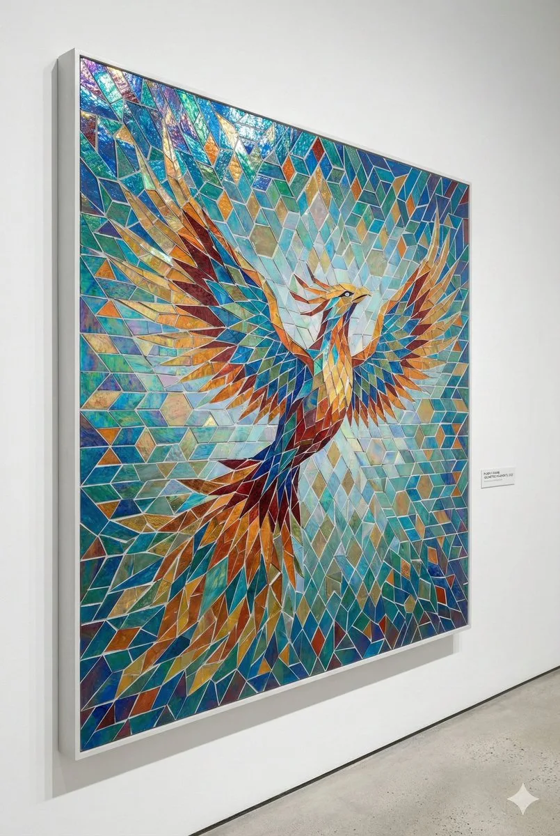 Modern geometric phoenix mosaic — After