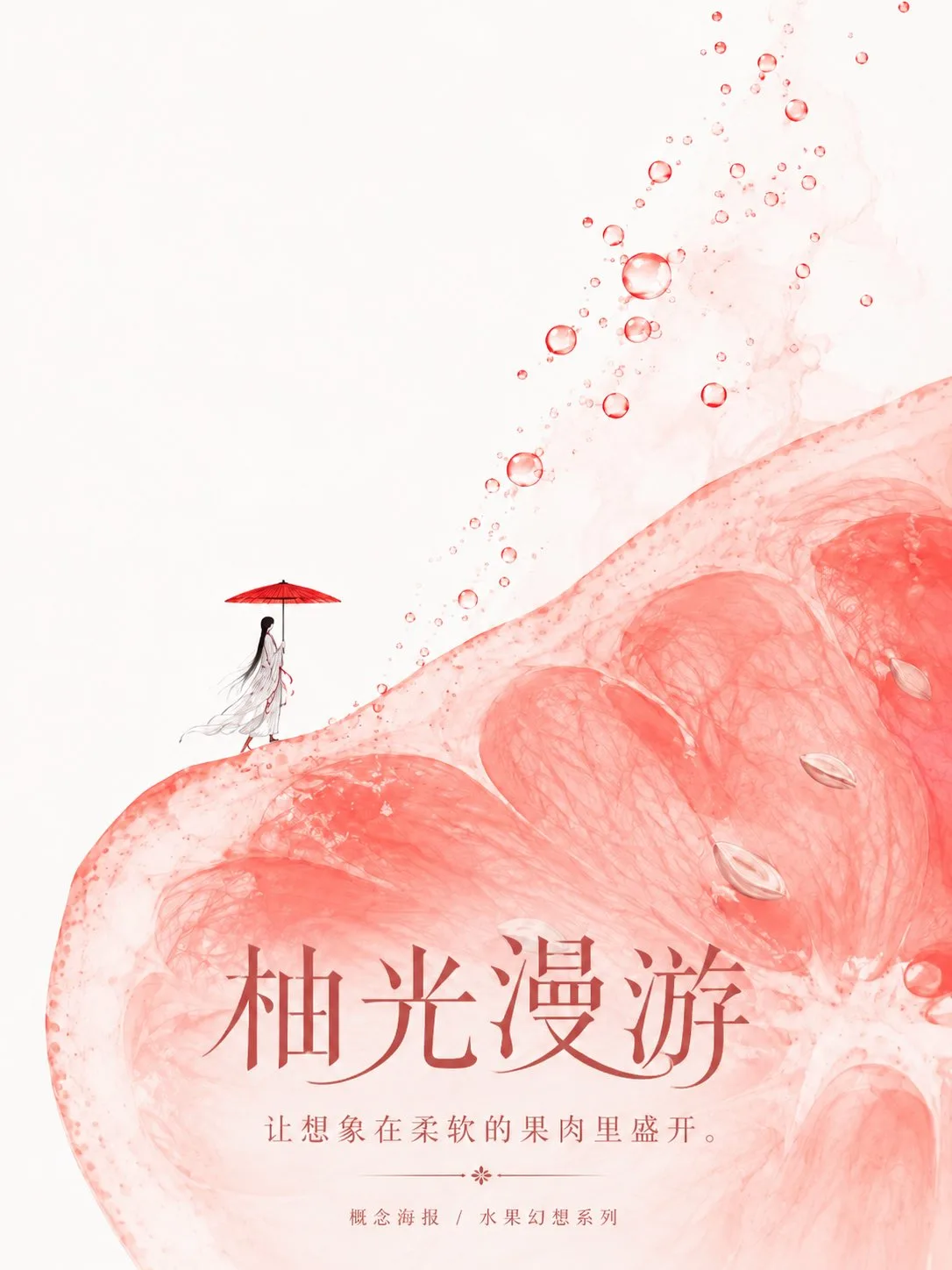 Minimalist oriental watercolor fruit fantasy poster — Sonra