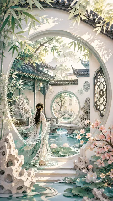 Modern oriental female dreamscape papercut art