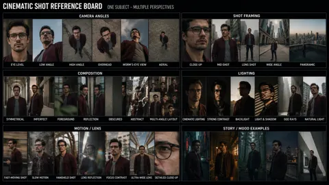 Cinematic shot type reference board