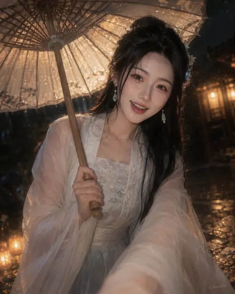 Rainy night ancient style girlfriend portrait