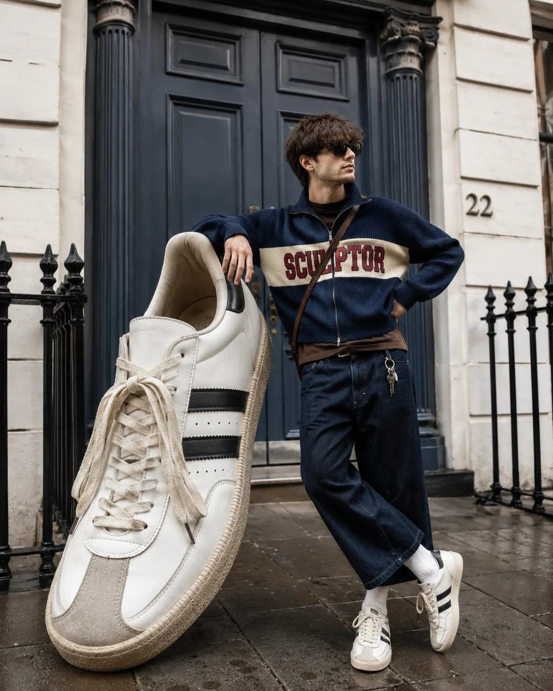Premium fashion streetwear giant sneaker editorial — After