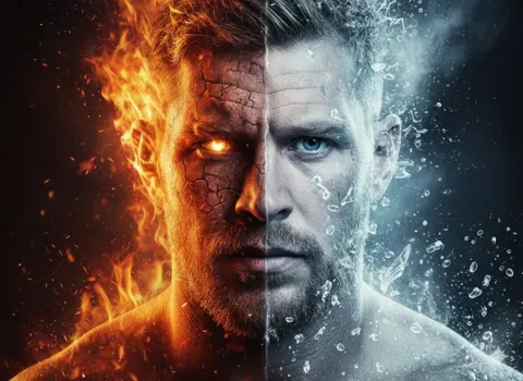 Fire and ice intertwined portrait