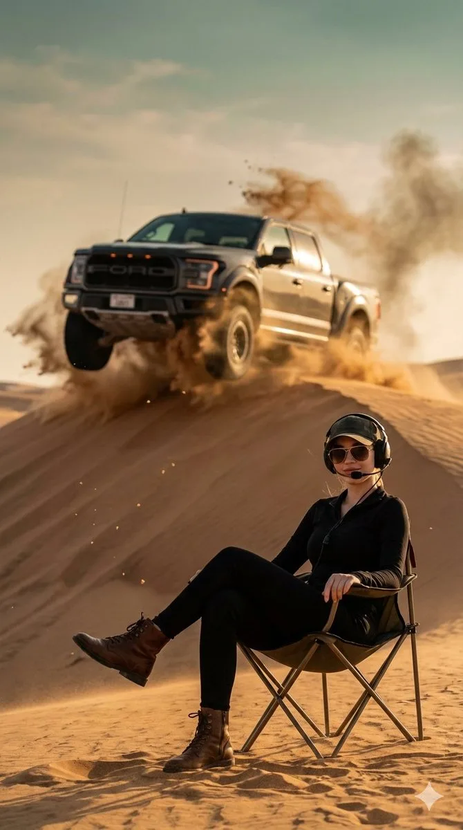 Golden hour desert action contrast — Sonra