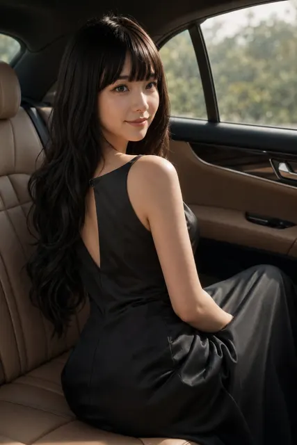 Luxury car backseat east asian woman portrait