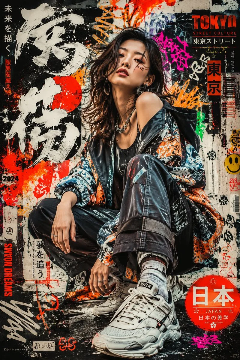 Japanese graffiti style fashionable portrait poster — After