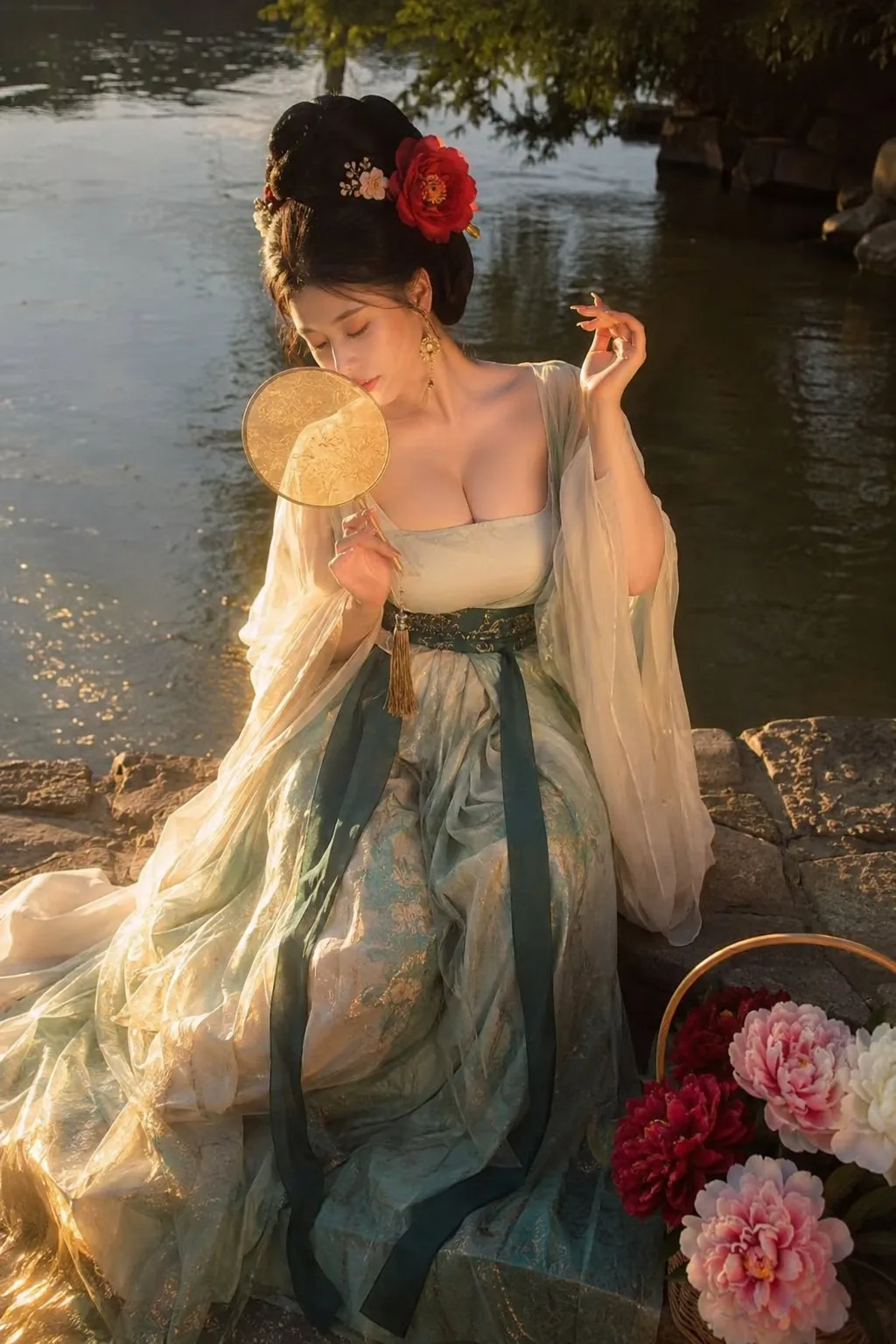 Warm golden backlight tang style hanfu portrait — Sonra