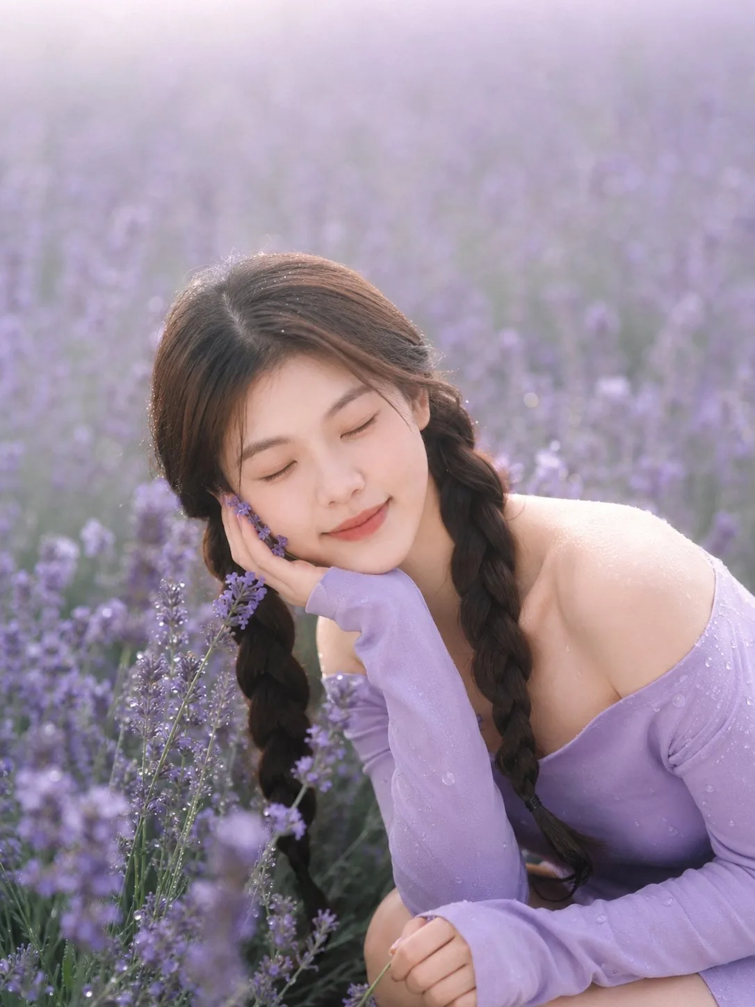 Realistic dreamy lavender field portrait — Sonra