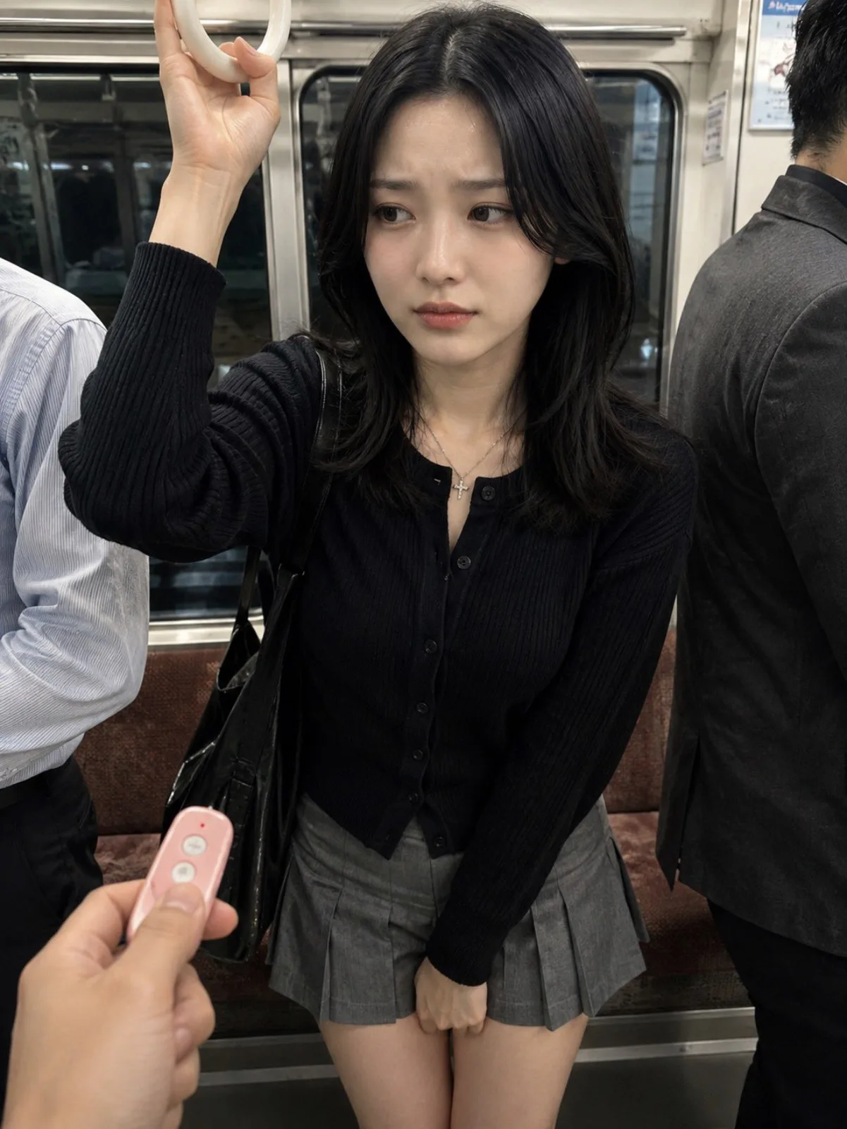 Crowded train pov miniskirt girl remote control — Sonra