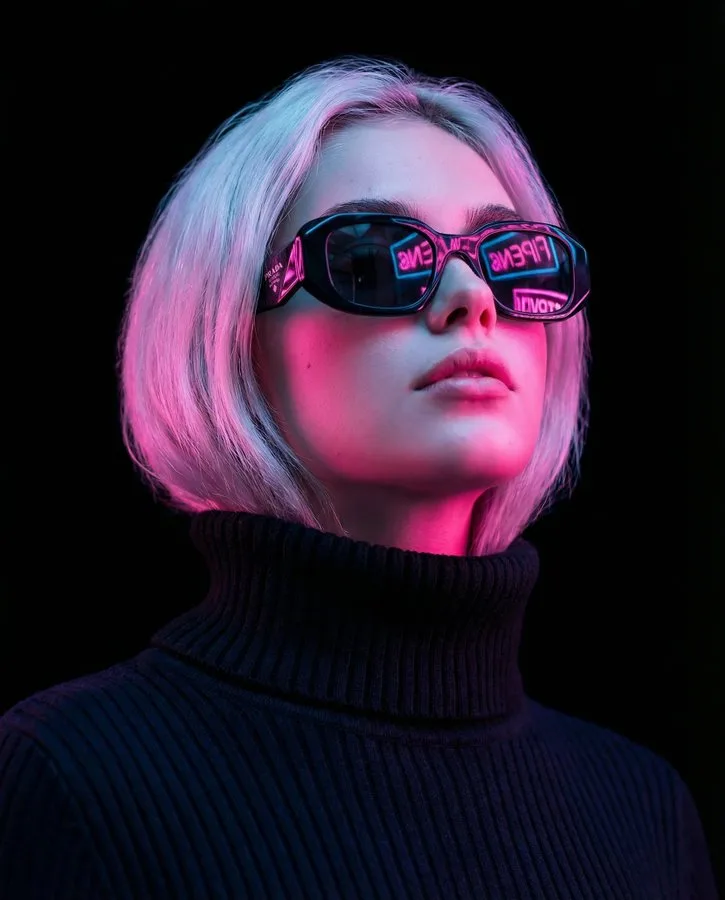 Cyber neon cool sunglasses portrait — Sonra