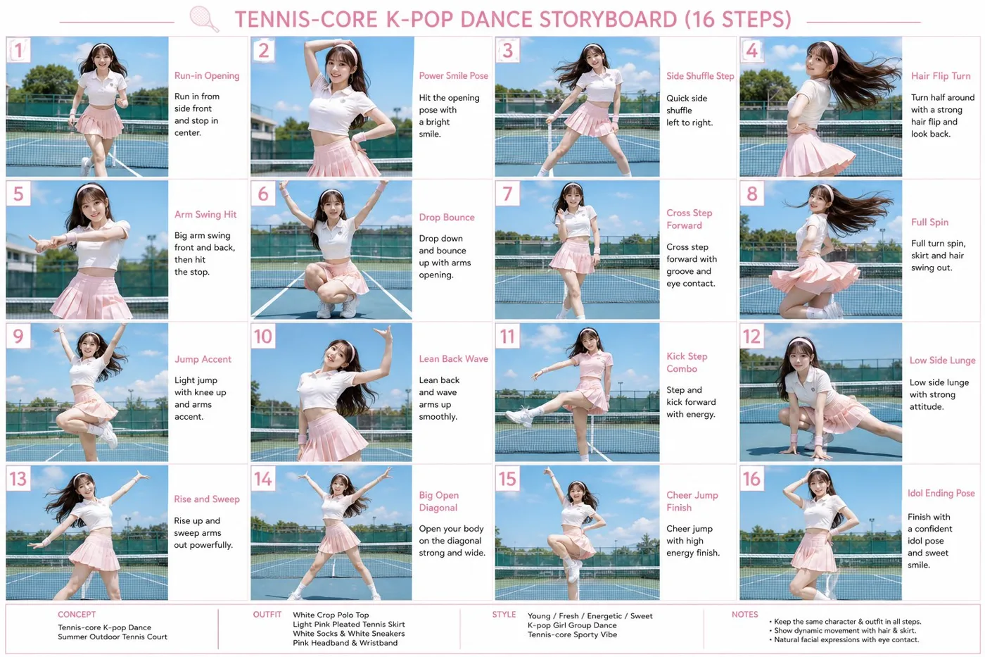 Kpop tennis core choreography storyboard — After