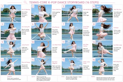 Kpop tennis core choreography storyboard