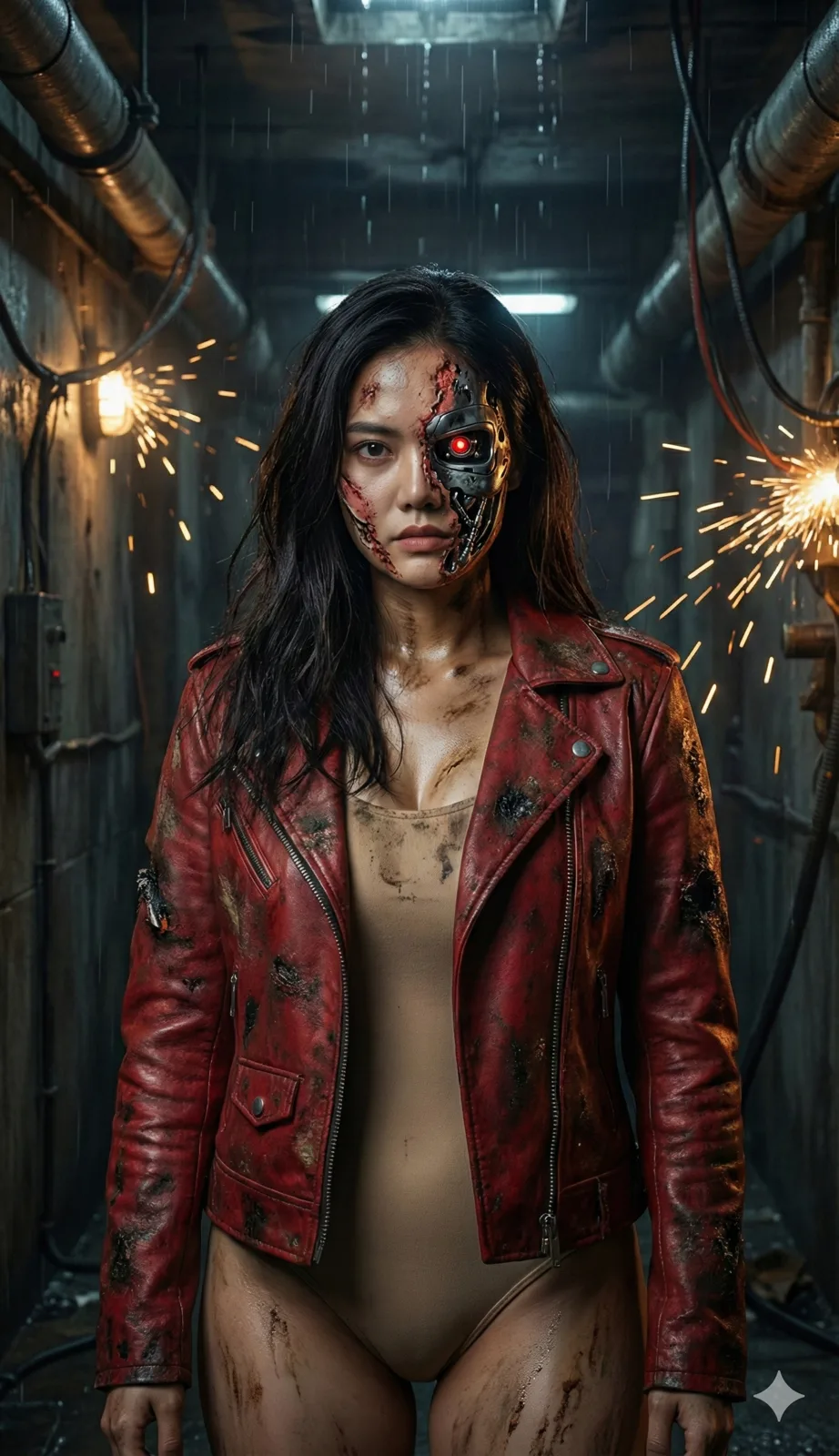 Battle damaged red terminator half face — After