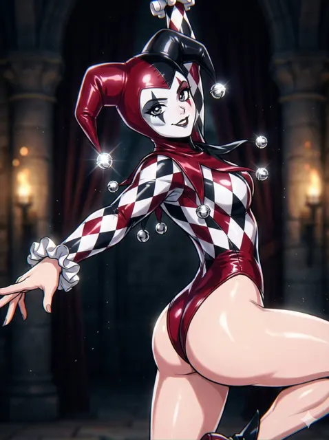 Flash lit sensual jester dancer