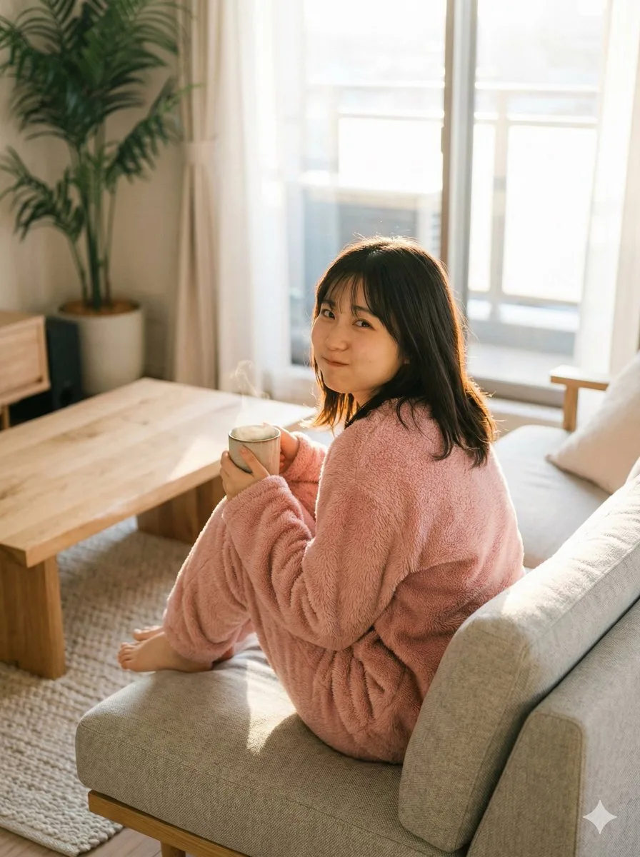 Stylish bedroom cute loungewear charming girl — Sonra
