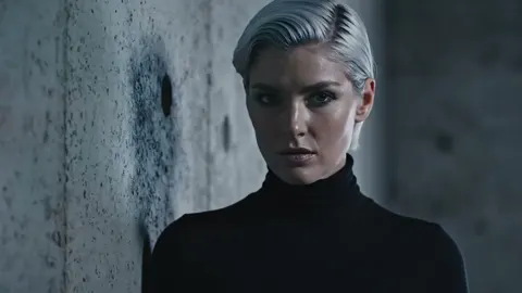 Cyberpunk silver hair red laser scan