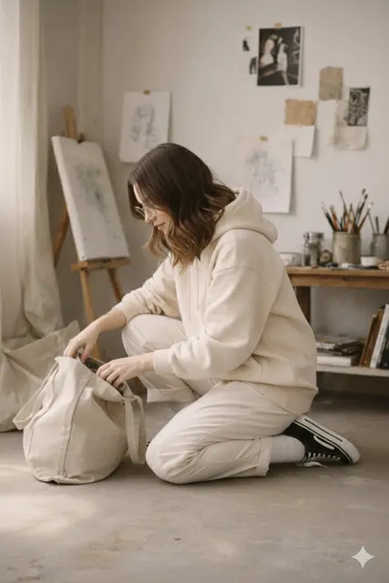 Lazy art student in afternoon studio