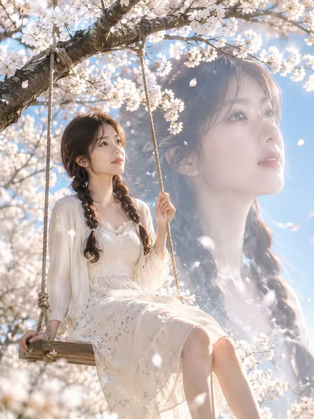 Cinematic double exposure cherry blossom portrait — After